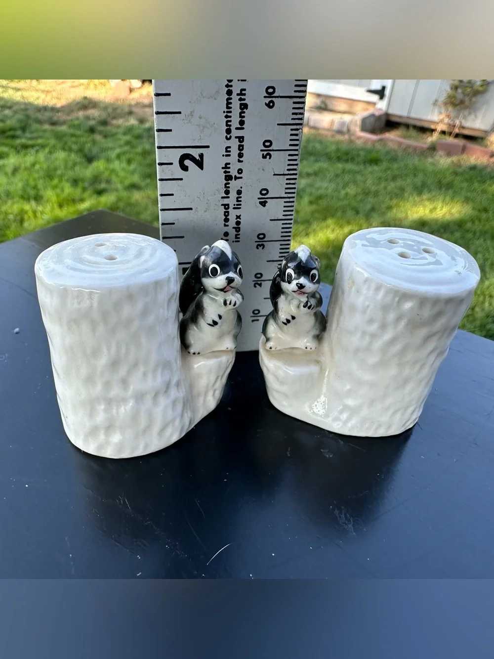Adorable Vintage Skunk On Tree Salt & Pepper Shakers GS1D23